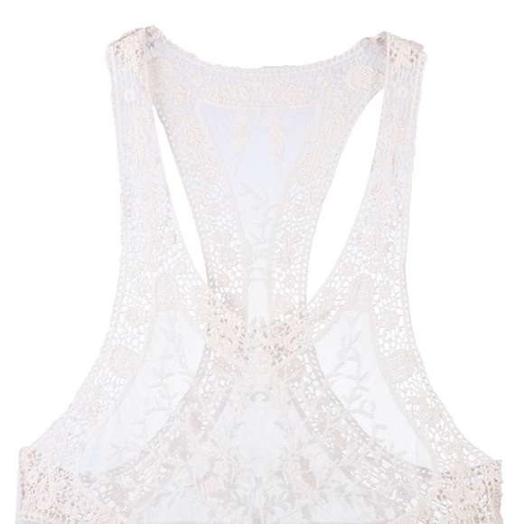Cream Boho Lace Embroidered Crochet Sheer Coverup - Picture 11 of 13